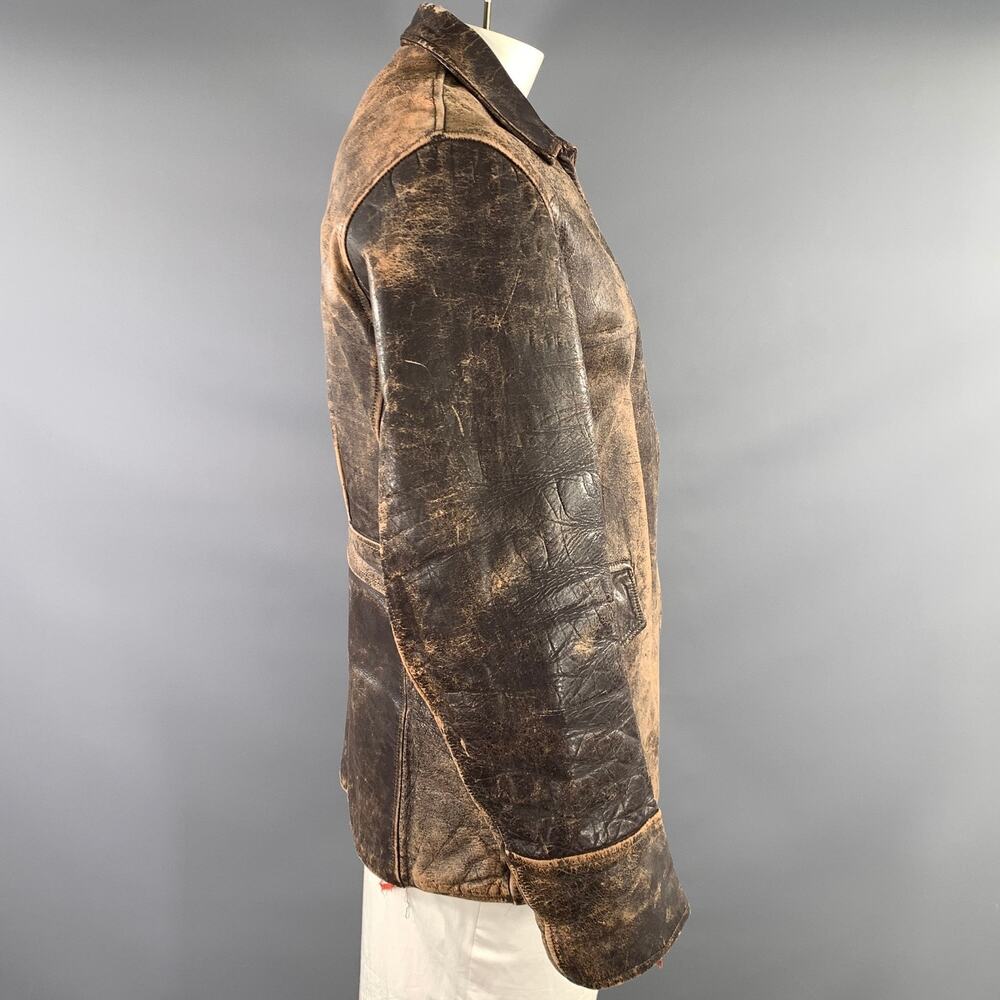 JULESONS BOSTON Size L Brown Distressed Leather Jacket - Picture 2 of 8